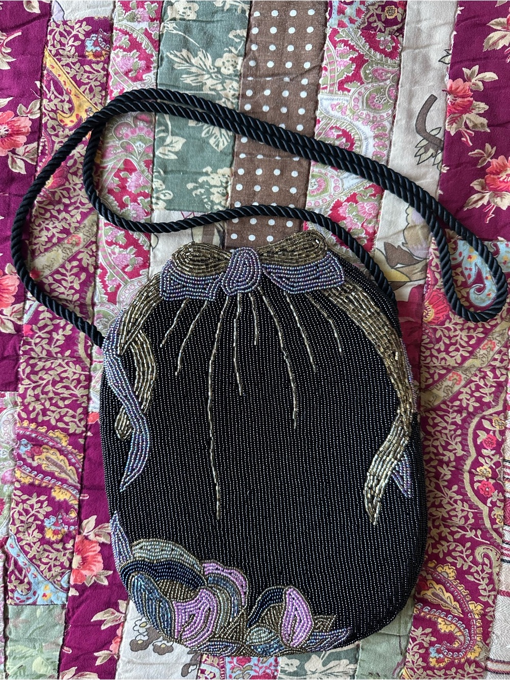 Vintage Art Nouveau style Beaded Crossbody Bag